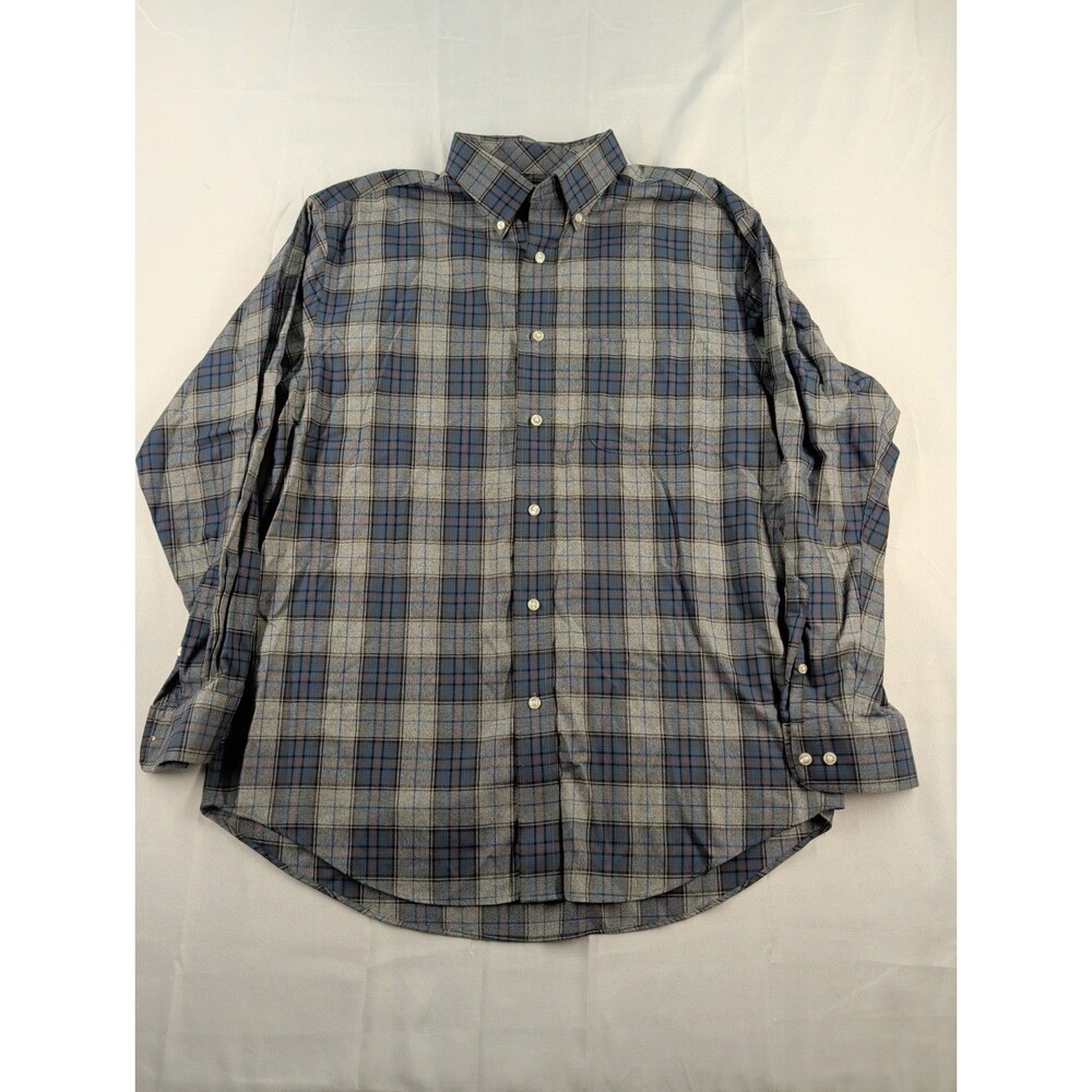 Roundtree And York Gold Label L Perfect Preformance Blue Grey LS Shirt Non Iron